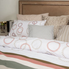 King Quilt Bed Cover Set Circles Light Brown