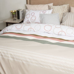 King Quilt Bed Cover Set Circles Light Brown