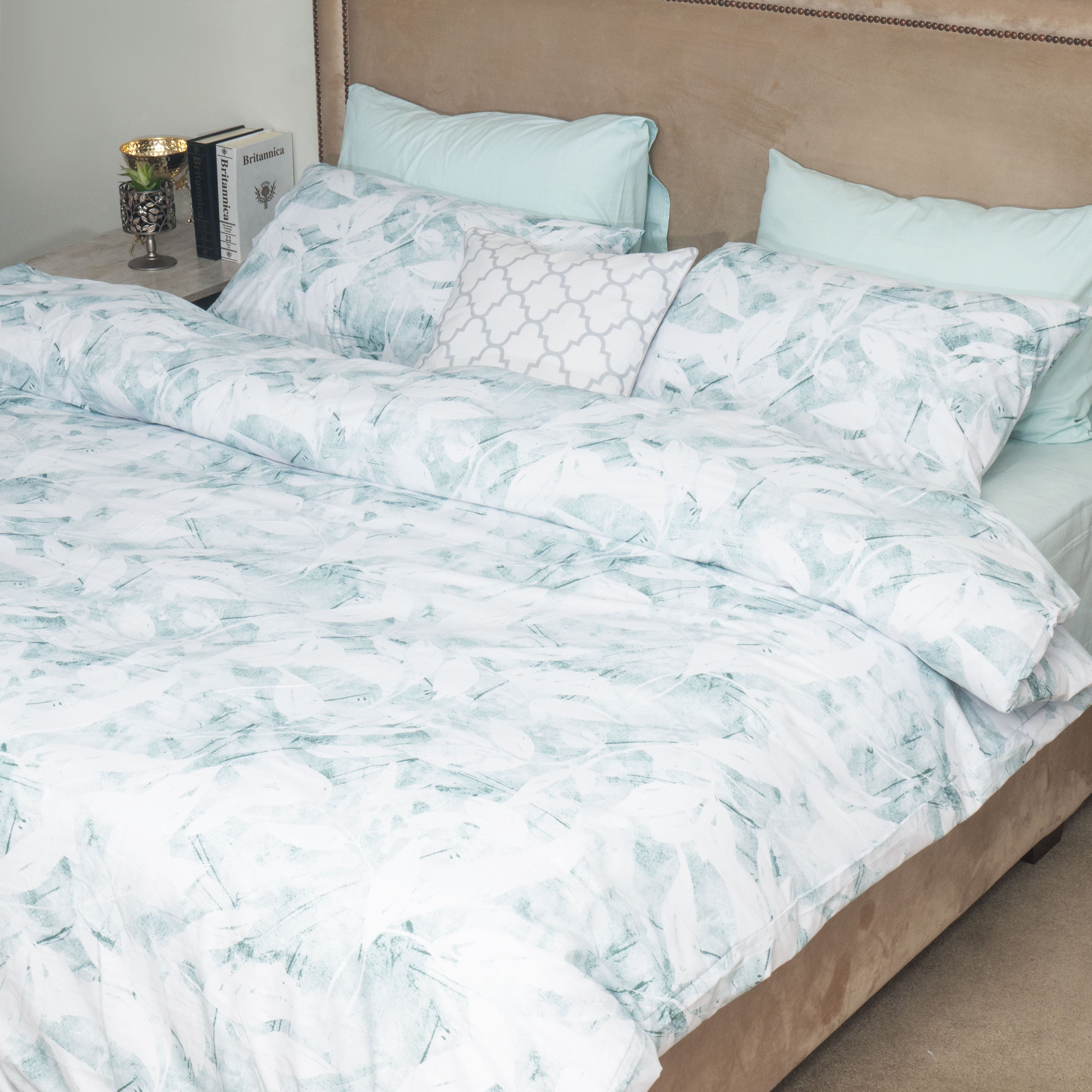 King Quilt Set green floral