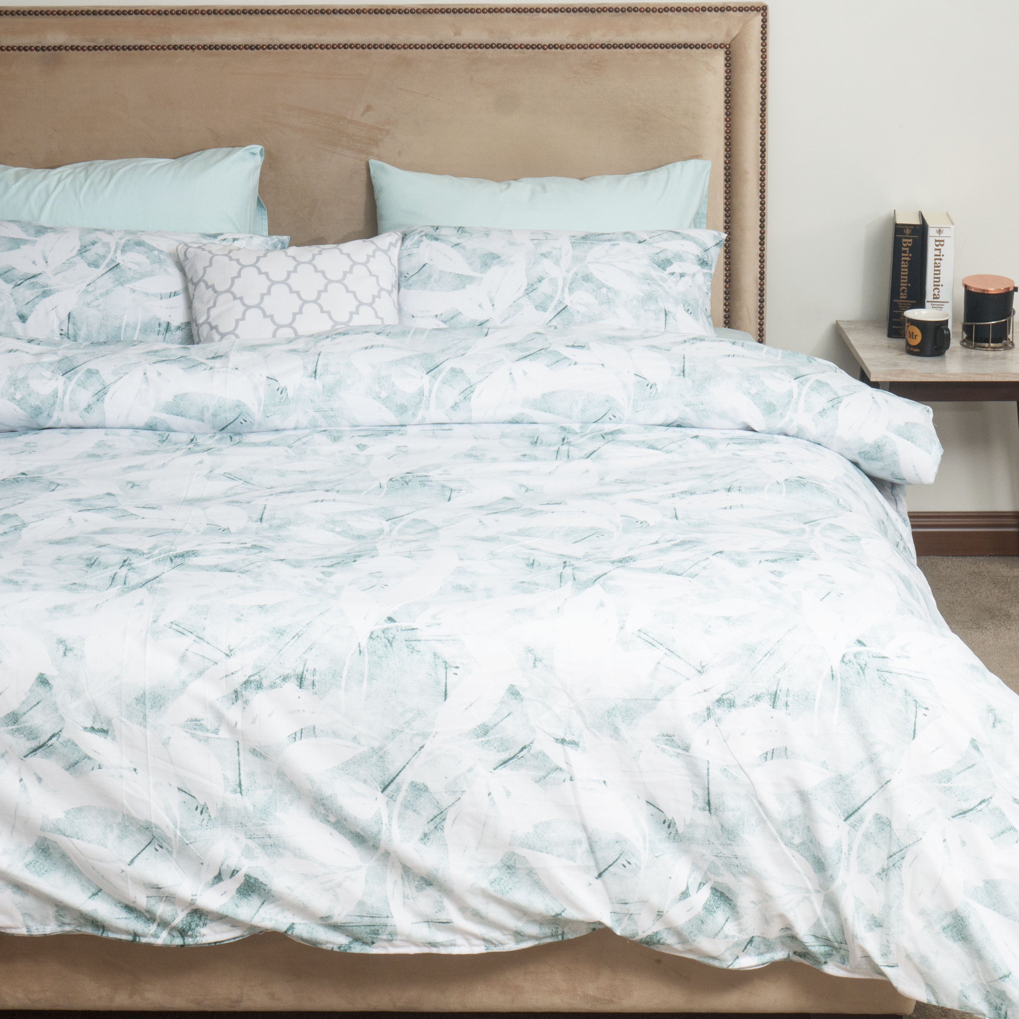 King Quilt Set green floral