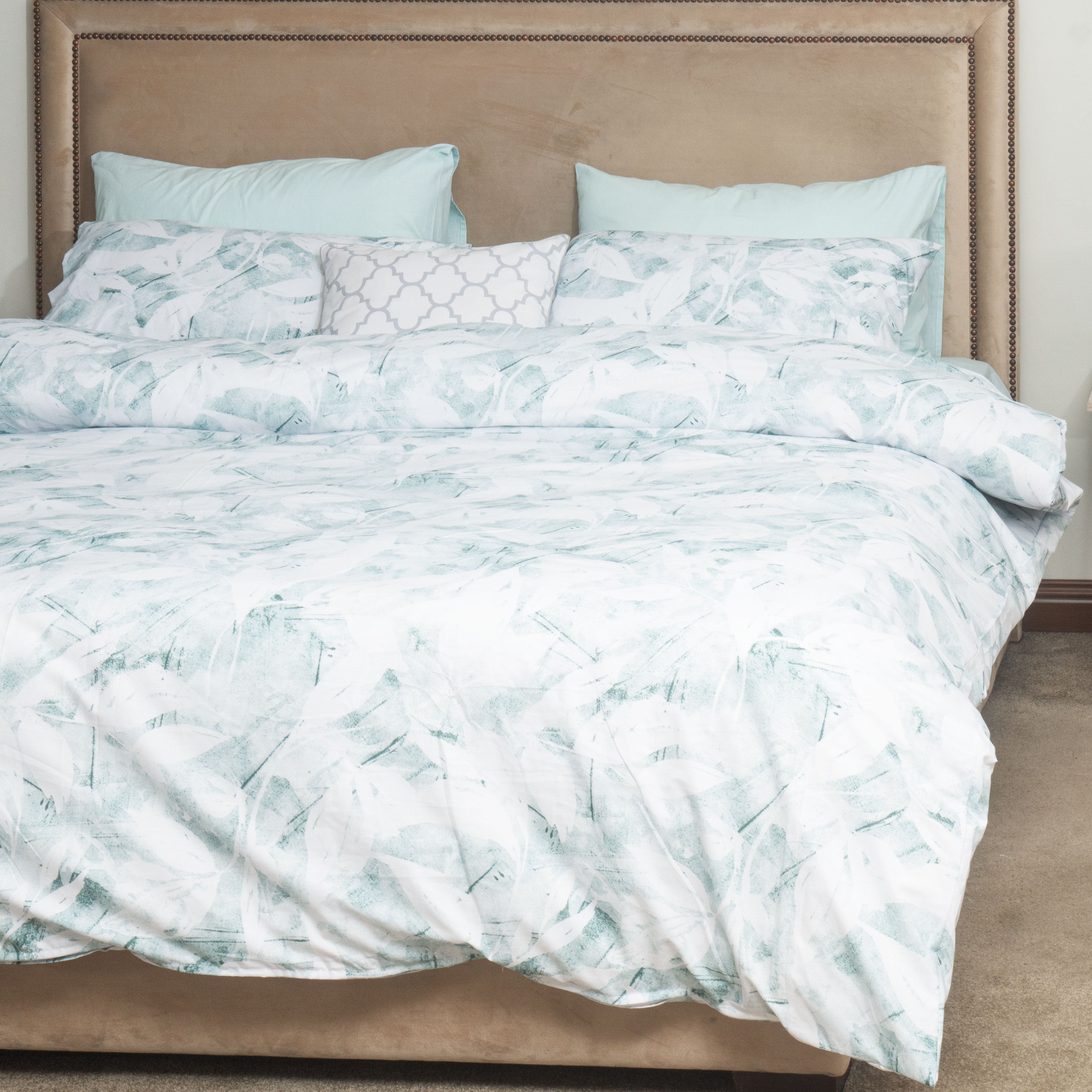 King Quilt Set green floral