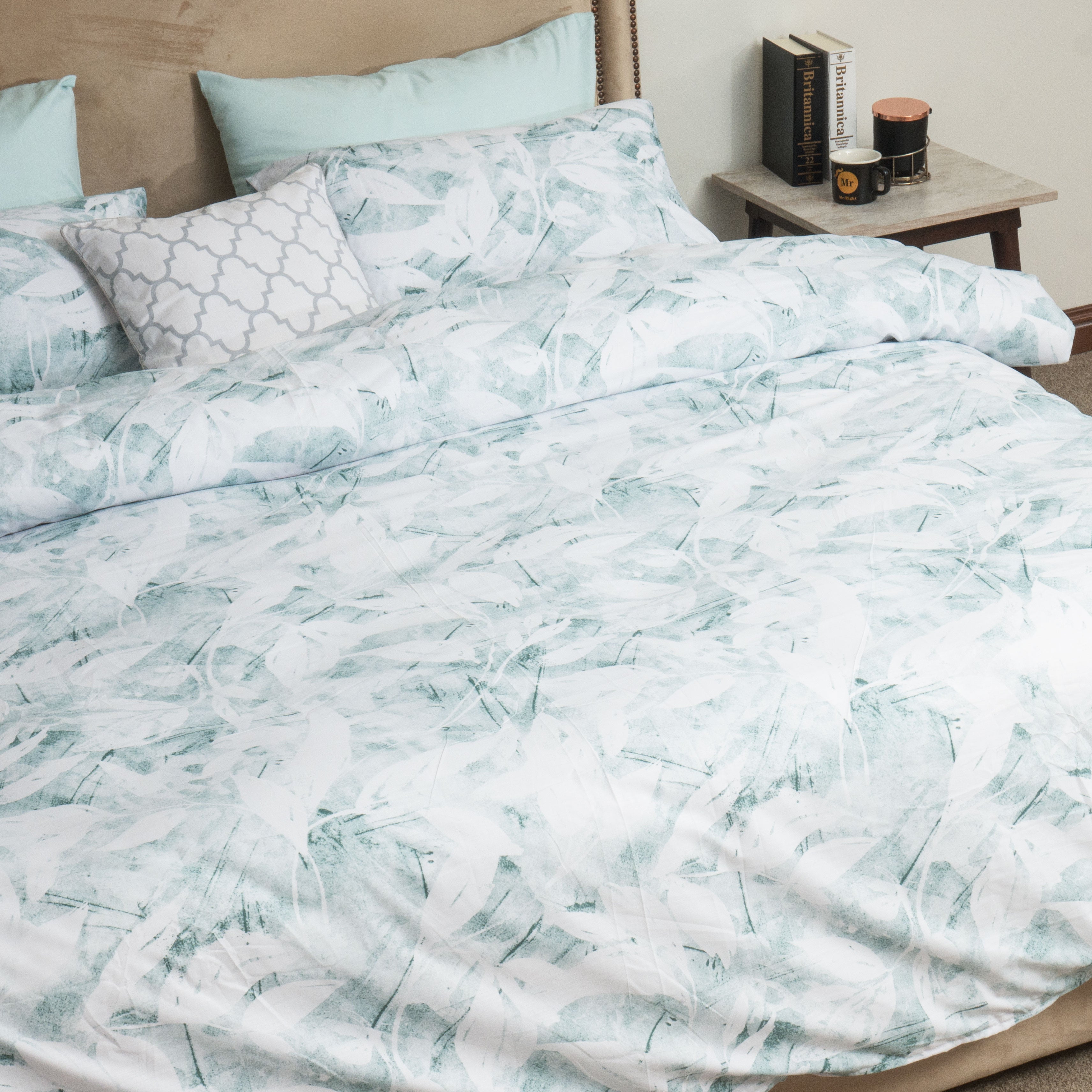 King Quilt Set green floral