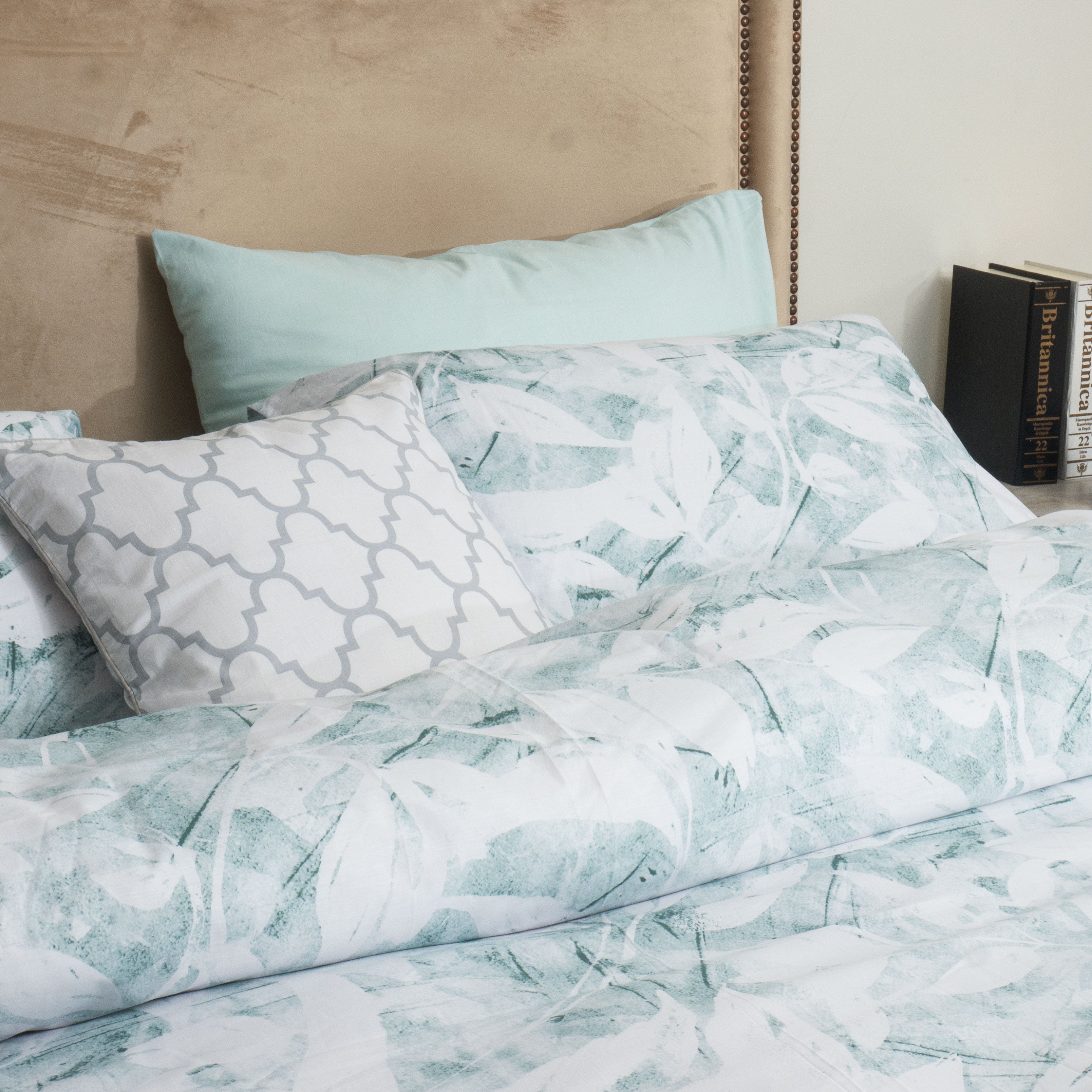 King Quilt Set green floral